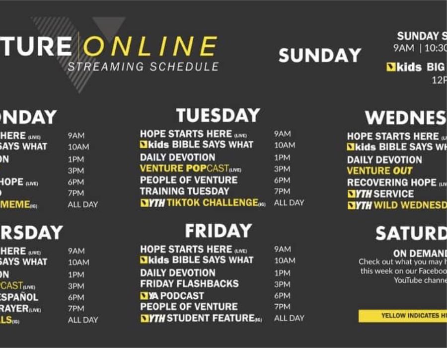 Venture Church Online Schedule