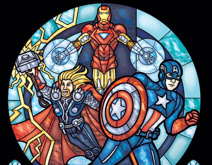 Artist Renders Superheroes in Stained Glass
